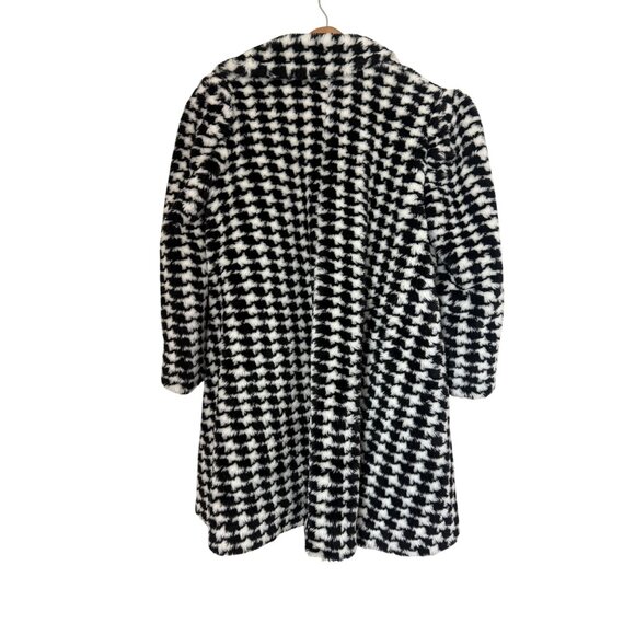 Vintage Black & White Faux Fur Houndstooth Swing Coat Jacket S/M - Picture 3 of 5